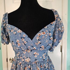 B. Smart Blue Floral Cap Sleeve Ruffle Hem Dress Junior's Size 0